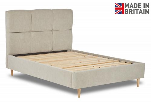 4ft Small Double Ripon fabric upholstered bed frame,Squares shaped head end. 1